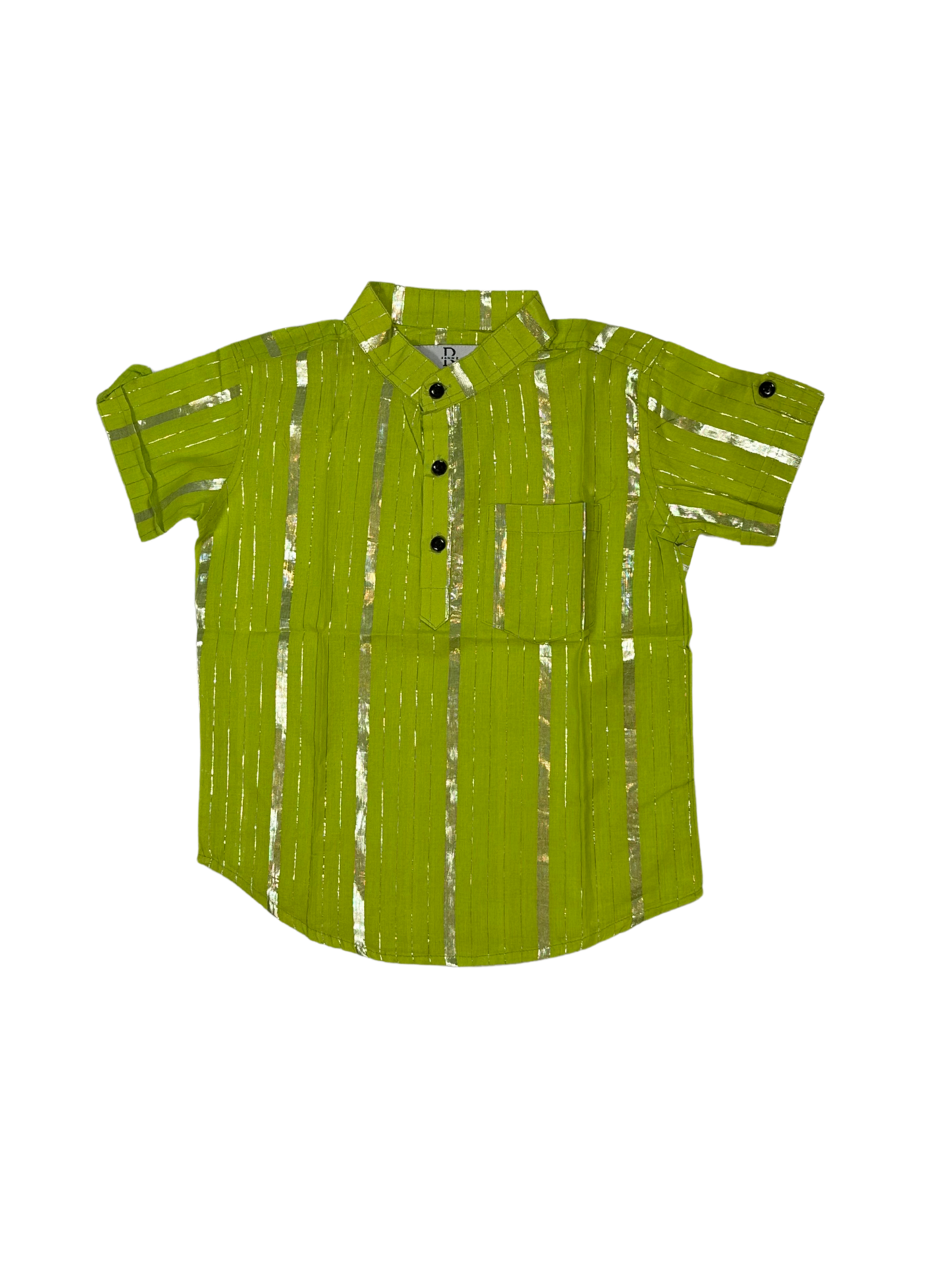 Boys' Festive Lime Green Shirt with Metallic Stripes