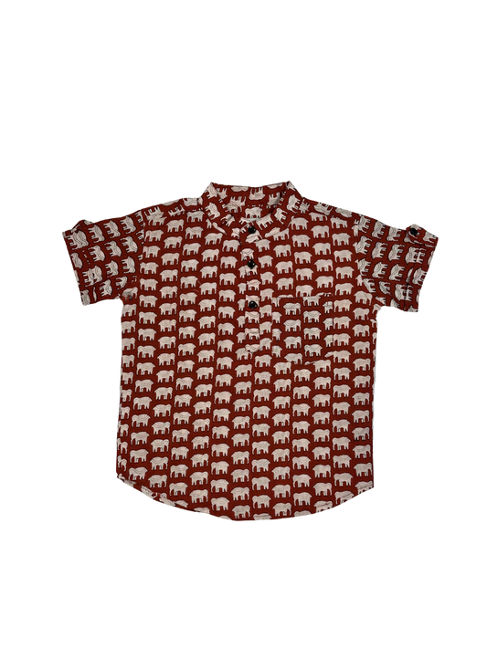 Boys' Maroon Elephant Print